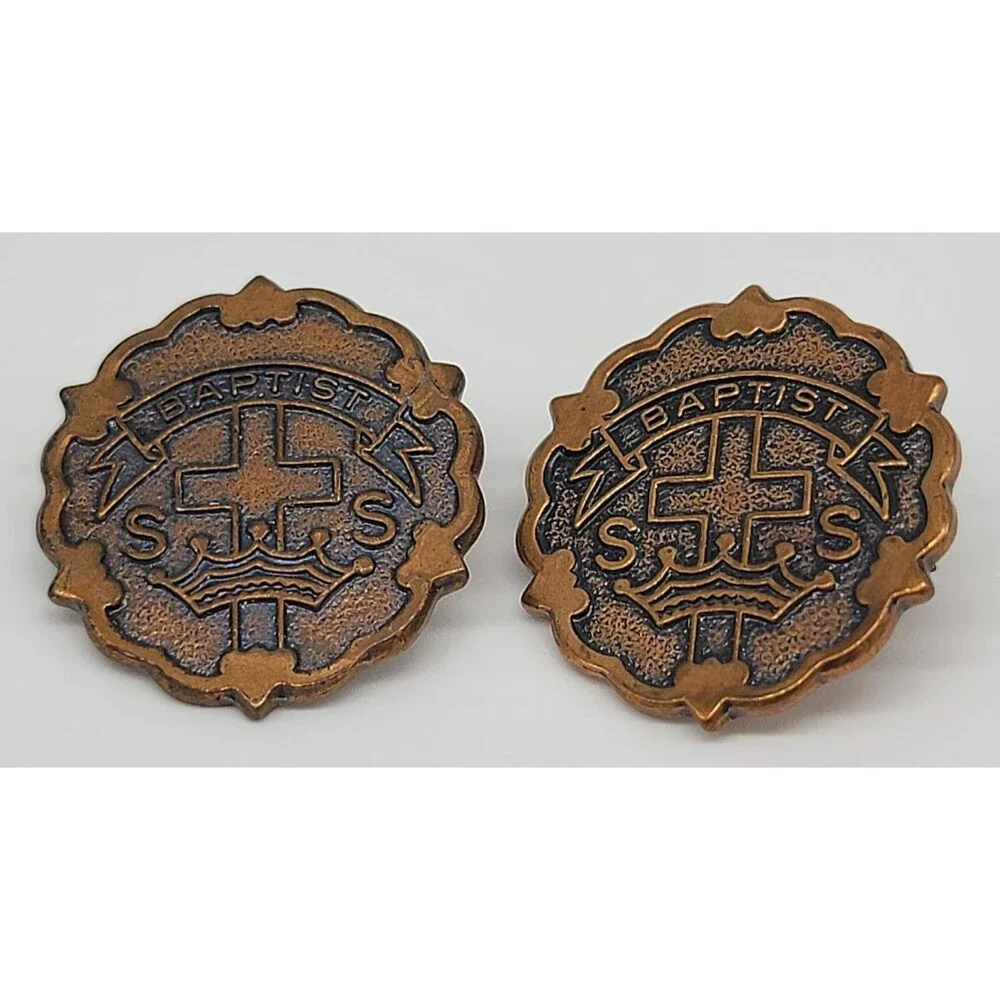 Baptist S.S. Sunday School Pins Lot of 2 Copper Tone Broadman Supplies USA